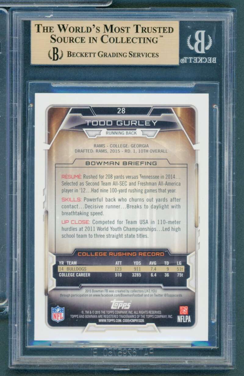 Todd Gurley Rookie Card 2015 Bowman #R28 BGS 9.5 Image 2