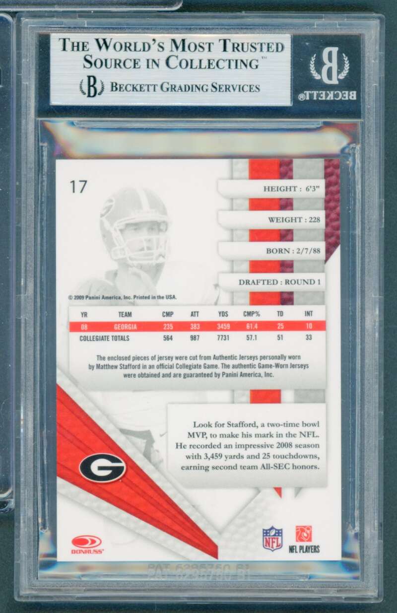 Matthew Stafford Rookie Card 2009 Absolute Memorabilia Spectrum Prime #17 BGS 9 Image 2