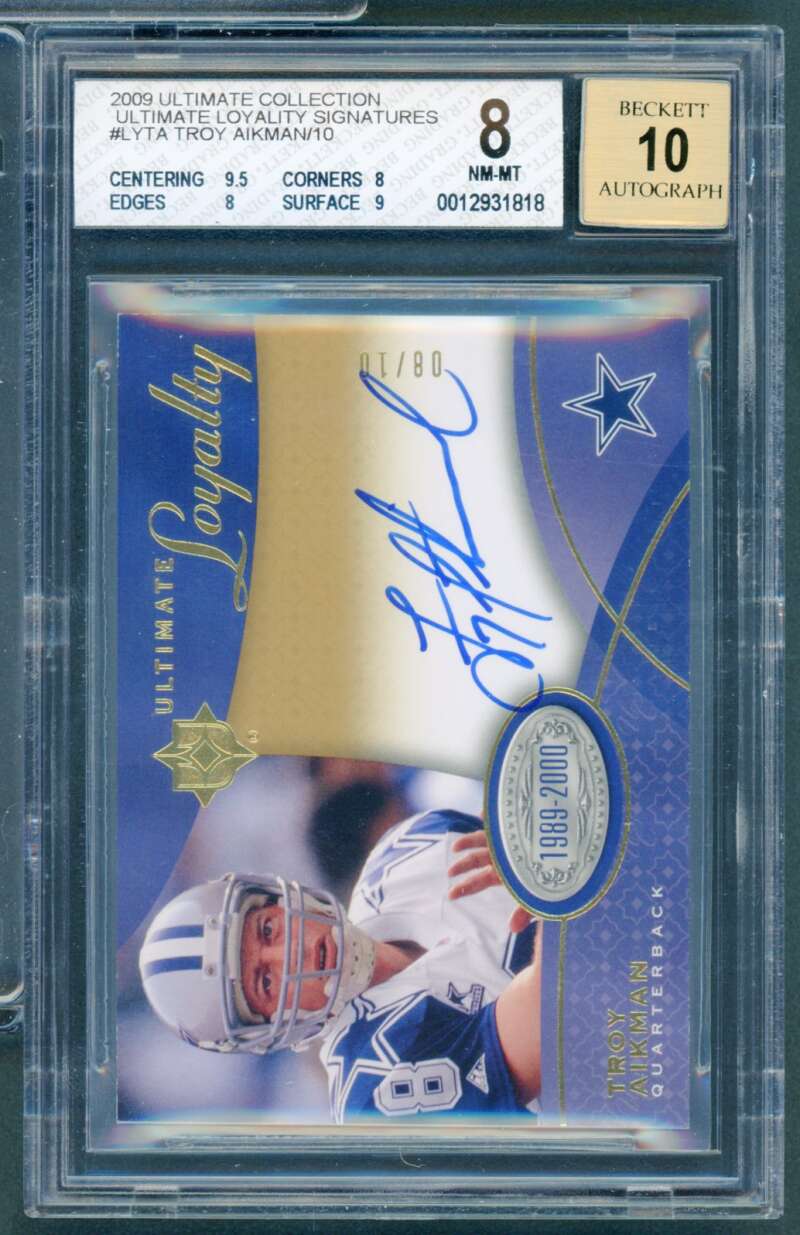 Troy Aikman 2009 Ultimate Collection Ultimate Loyalty Signatures #Lyta BGS 8 Image 1