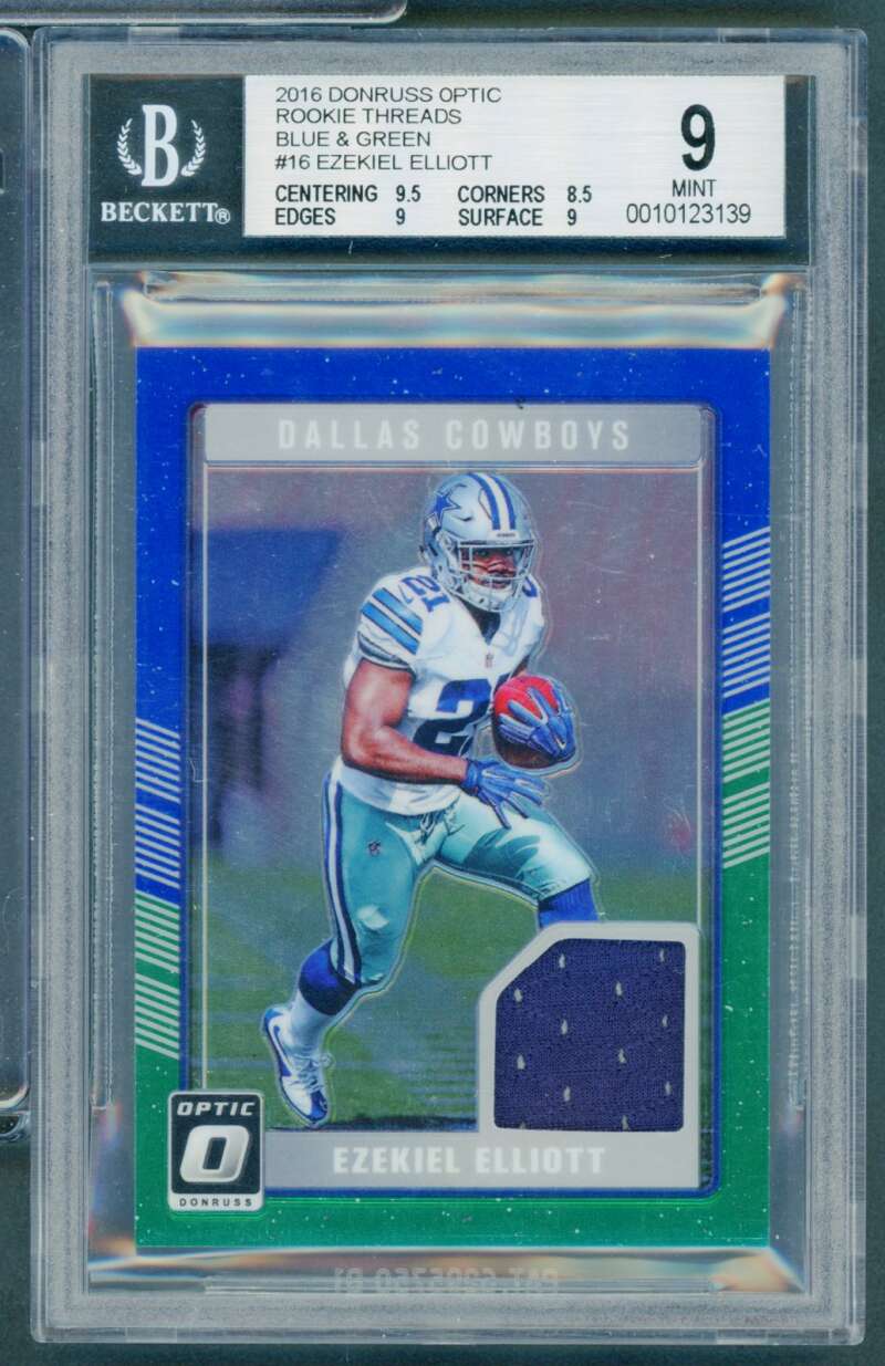 Ezekiel Elliott Rookie 2016 Donruss Optic Rookie Thread Blue Green #16 BGS 9 Image 1