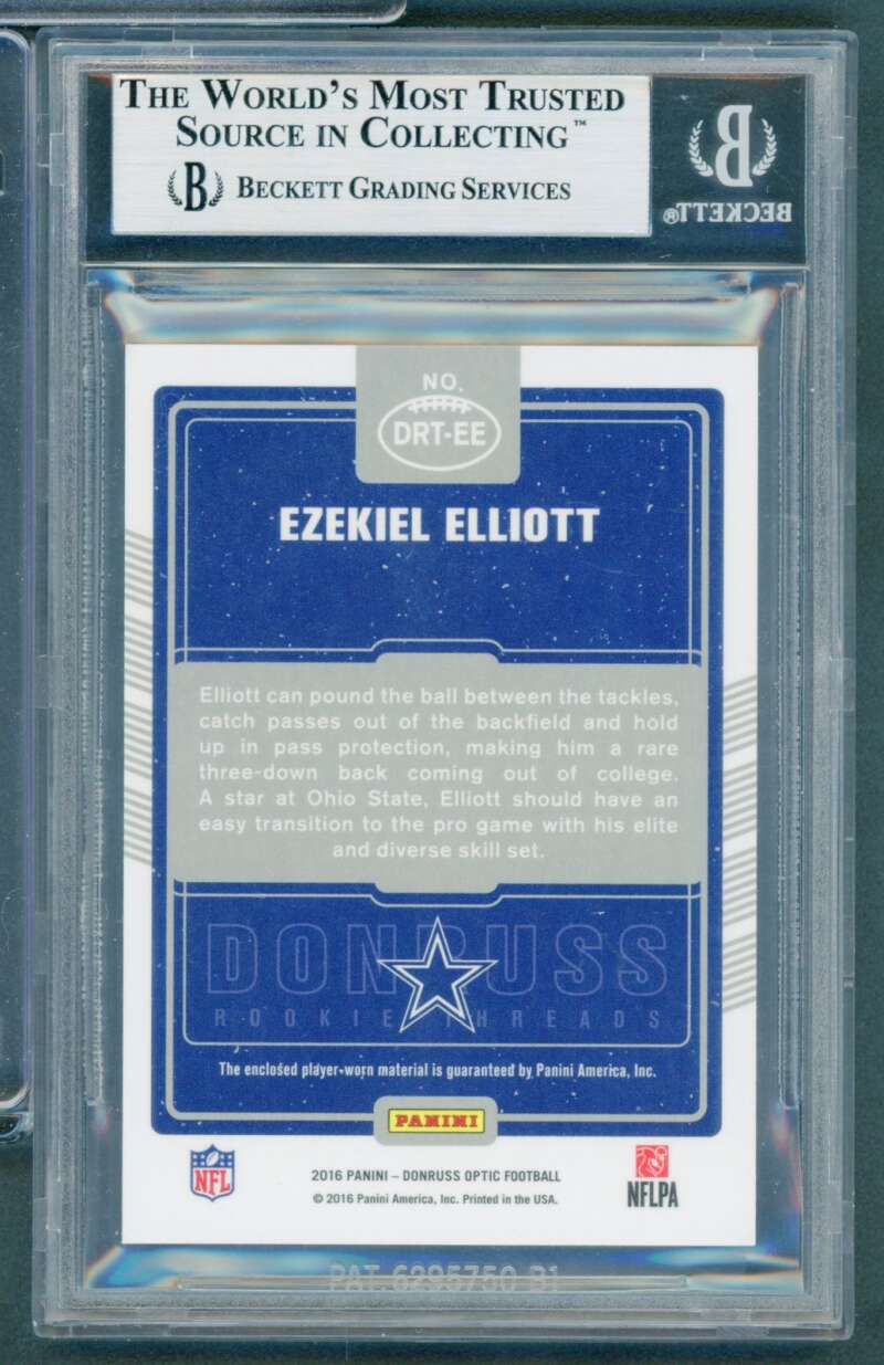 Ezekiel Elliott Rookie 2016 Donruss Optic Rookie Thread Blue Green #16 BGS 9 Image 2
