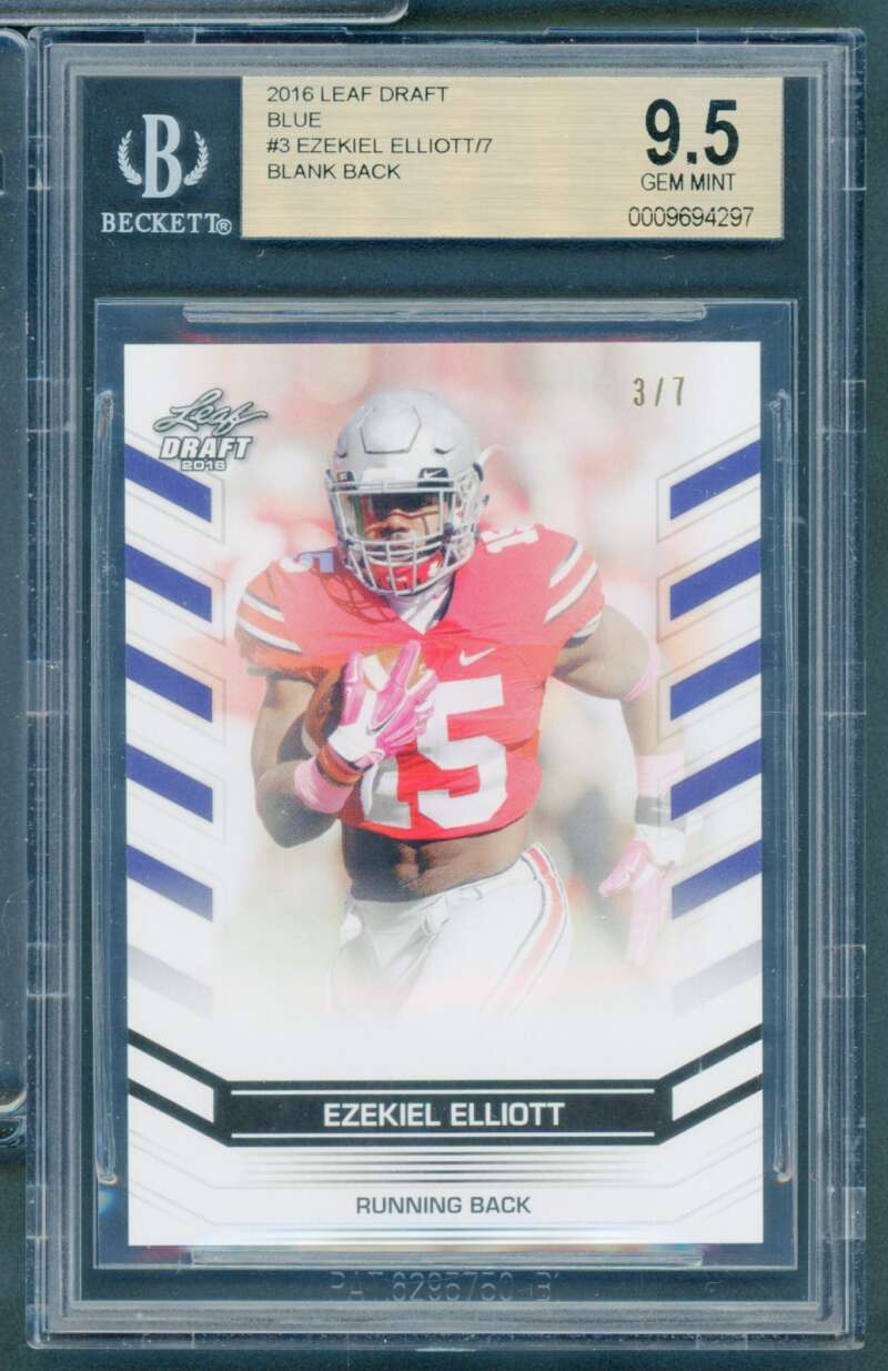 Ezekiel Elliott Rookie Card 2016 Leaf Draft Blue (serial #d 3/7) #3 BGS 9.5 Image 1