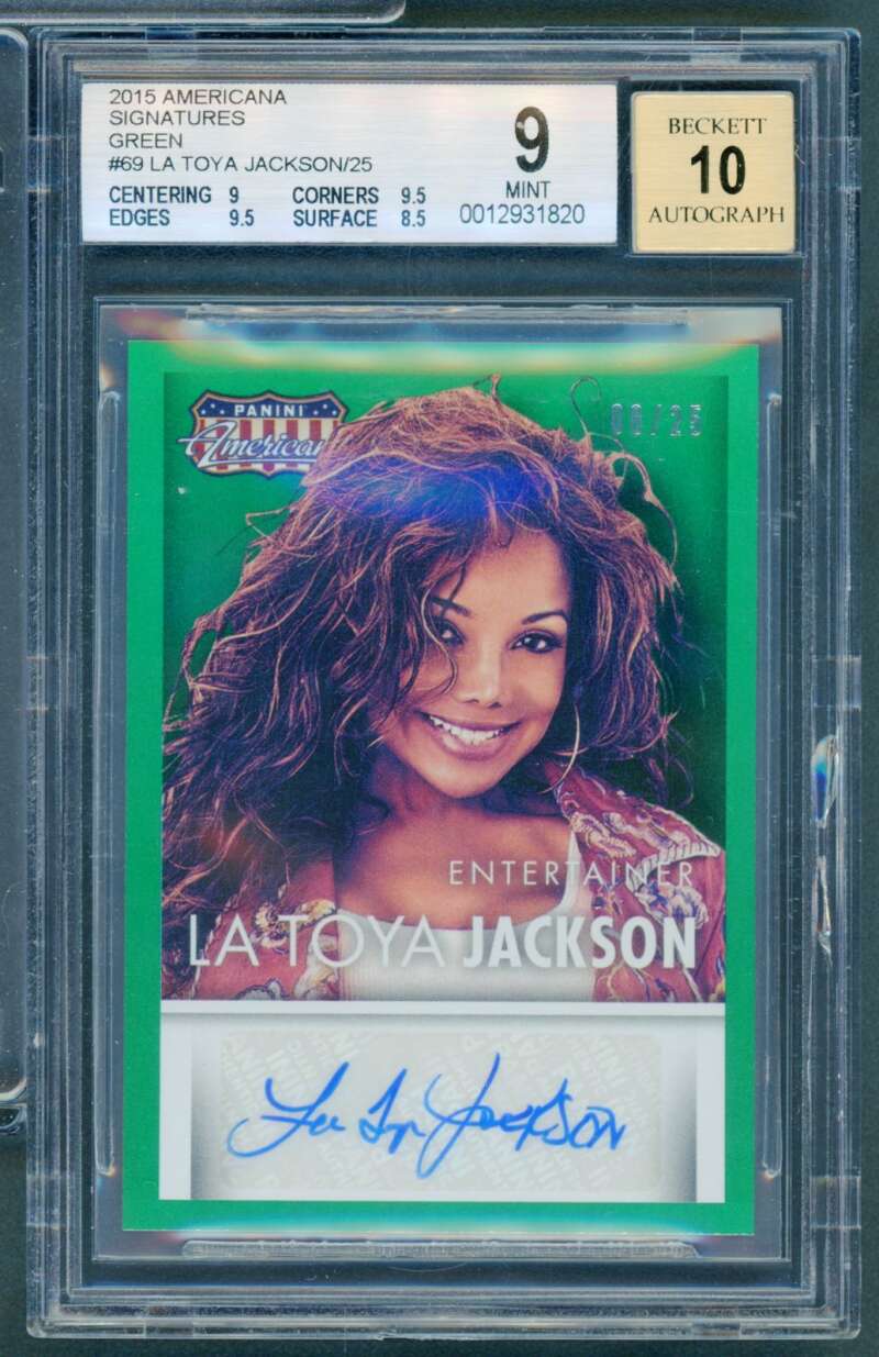 La Toya Jackson Card 2015 Americana Signatures Green (8 of 25) #69 BGS 9 Image 1