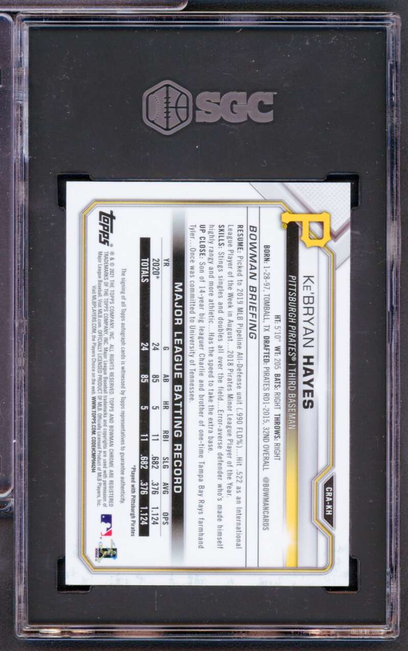 Ke'Bryan Hayes Rookie Card 2021 Bowman Chrome #86 SGC 8.5 Auto 10 Image 2