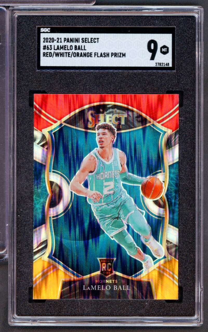 LaMelo Ball Rookie 2020-21 Panini Select Red White Orange Flash Prizm #63 SGC 9 Image 1