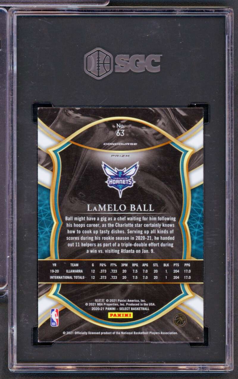 LaMelo Ball Rookie 2020-21 Panini Select Red White Orange Flash Prizm #63 SGC 9 Image 2