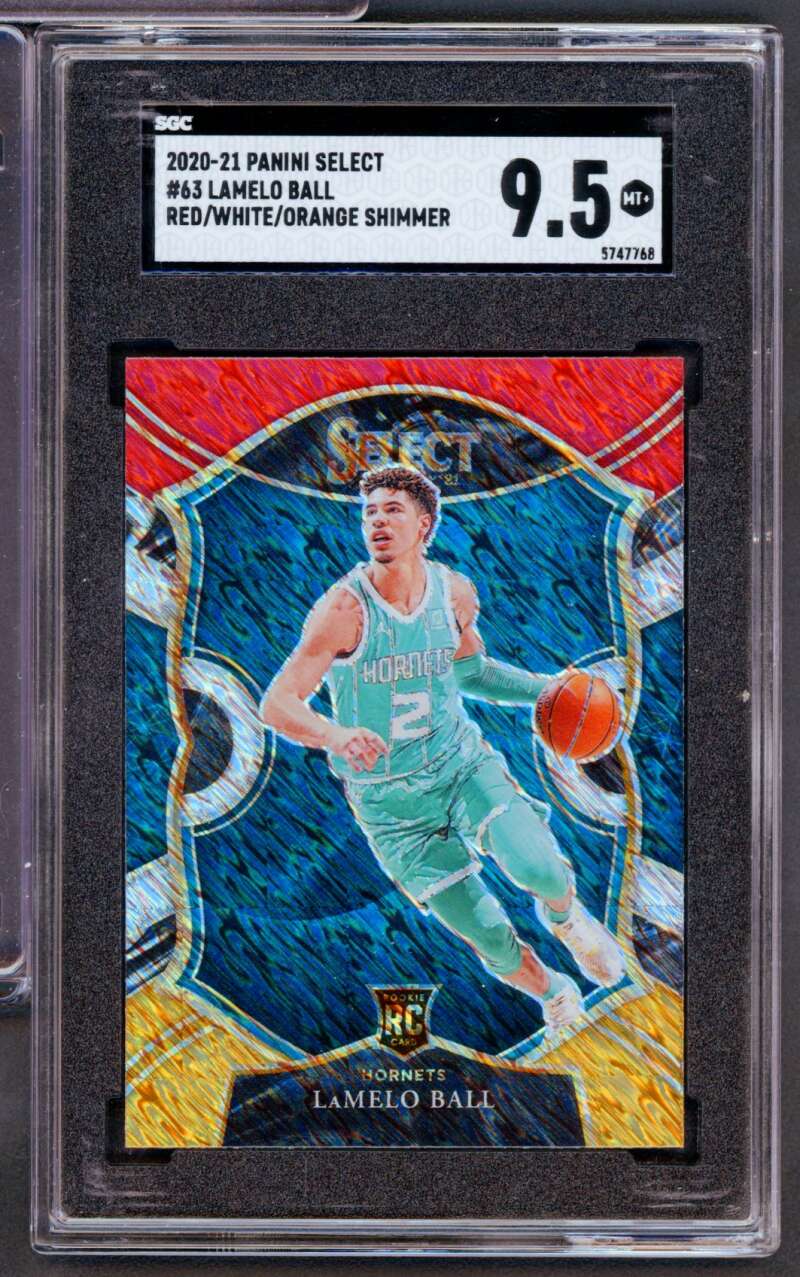 LaMelo Ball Rookie Card 2020-21 Panini Select Red White Orange Shimmer #63 SGC 9 Image 1