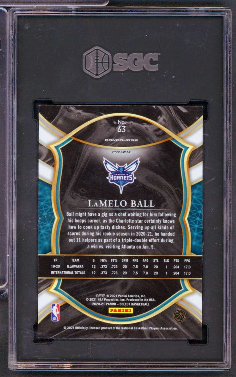 LaMelo Ball Rookie Card 2020-21 Panini Select Red White Orange Shimmer #63 SGC 9 Image 2