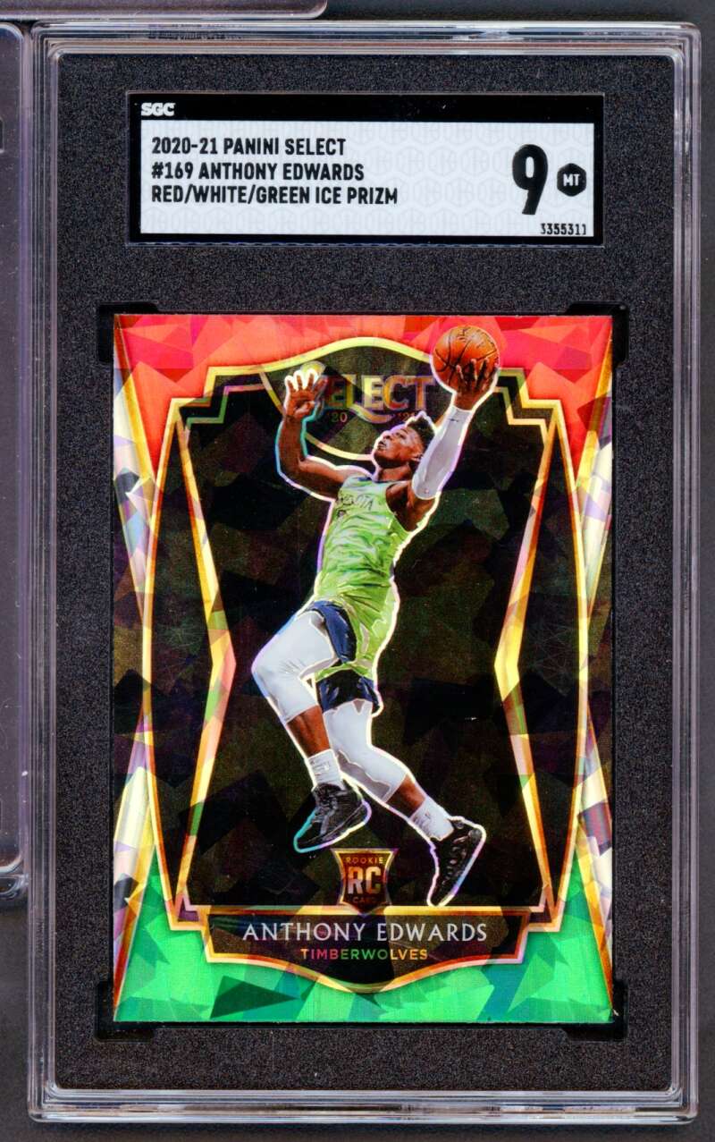 Anthony Edwards Rookie Card 2020-21 Select Red White Green Ice Prizm #169 SGC 9 Image 1