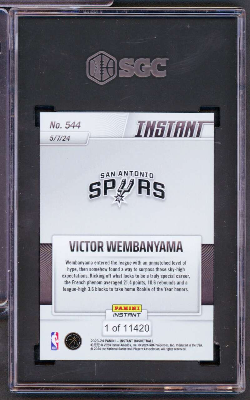 Victor Wembanyama Rookie Card 2023-24 Panini Instant #544 SGC 10 Image 2