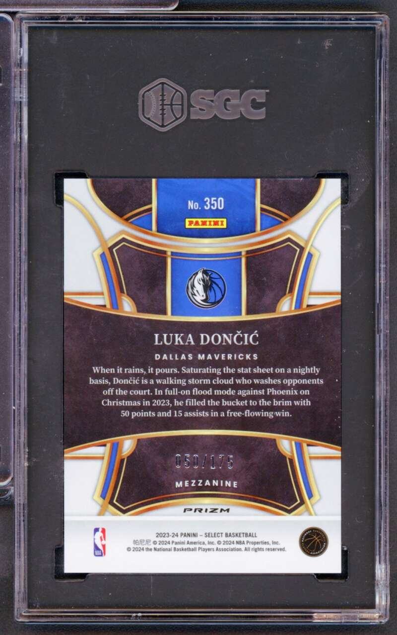 Luka Doncic Card 2023-24 Panini Select Marion Prizm #350 SGC 10 Image 2