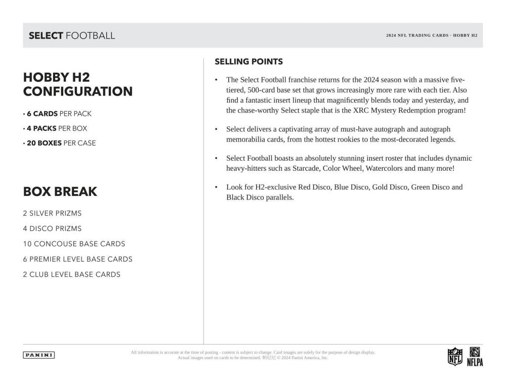2024 Panini Select Football H2 Box Image 5