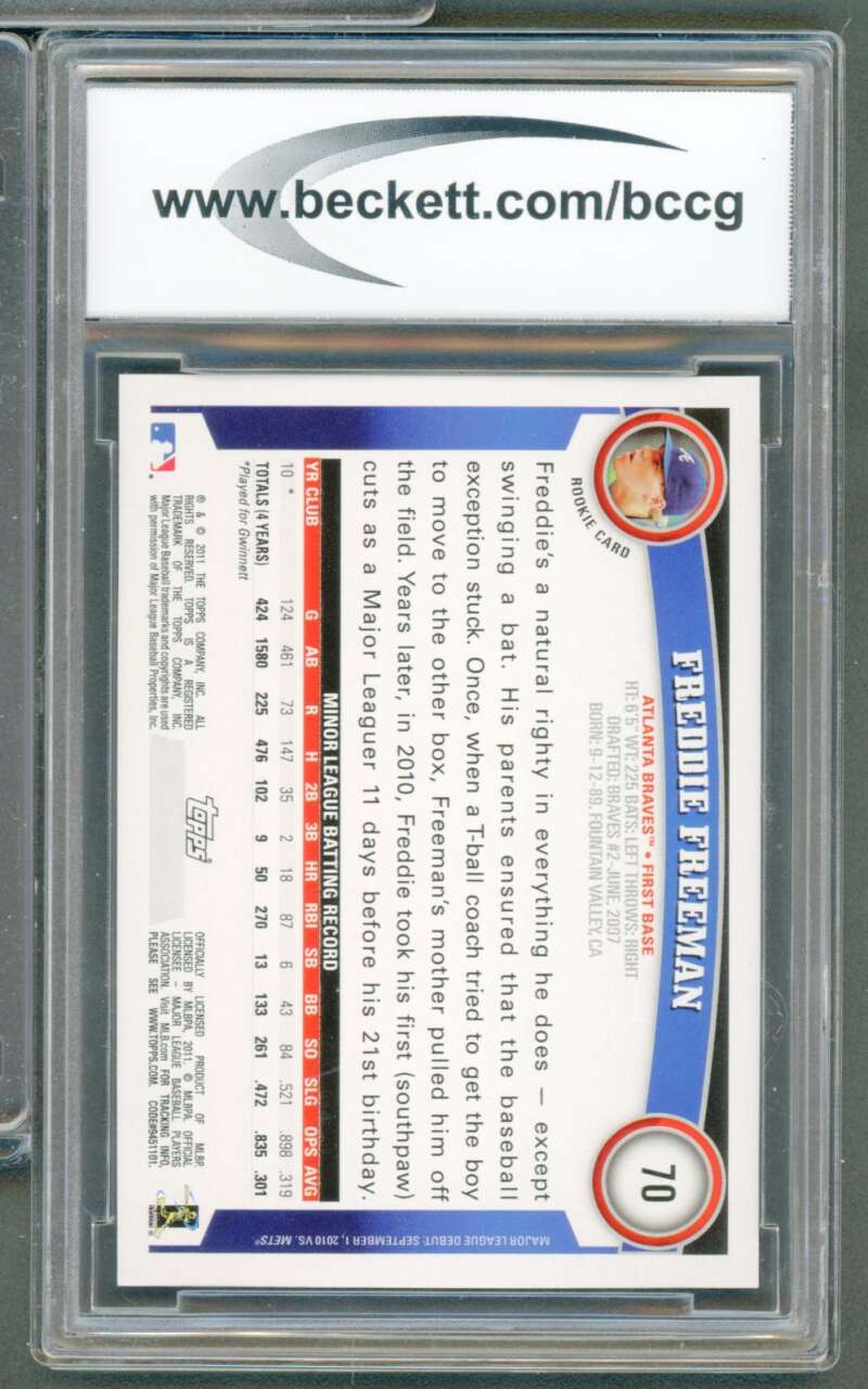Freddie Freeman Rookie Card 2011 Topps Opening Day #70 BGS BCCG 9 Image 2