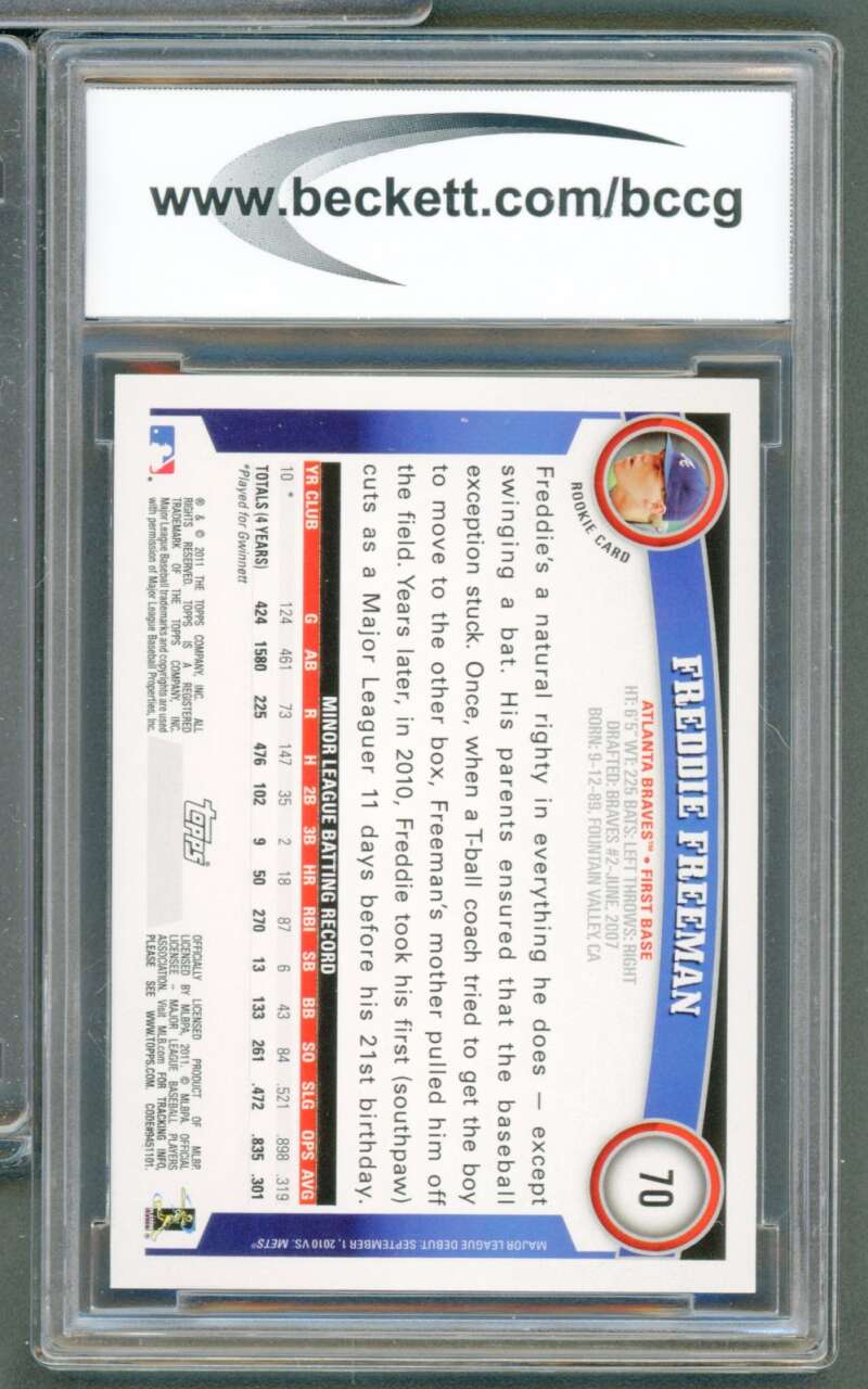 Freddie Freeman Rookie Card 2011 Topps Opening Day #70 BGS BCCG 10 Image 2