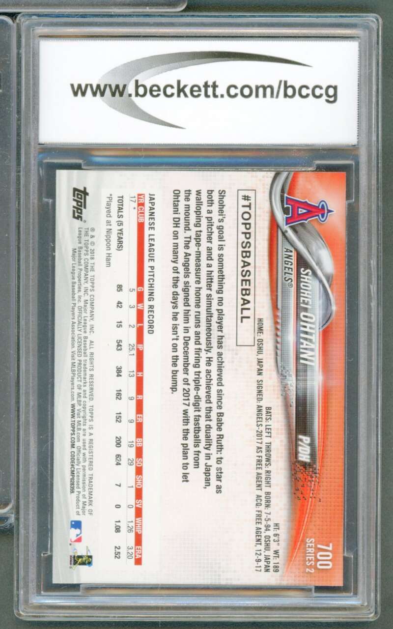 Shohei Ohtani Rookie Card 2018 Topps #700 BGS BCCG 9 Image 2
