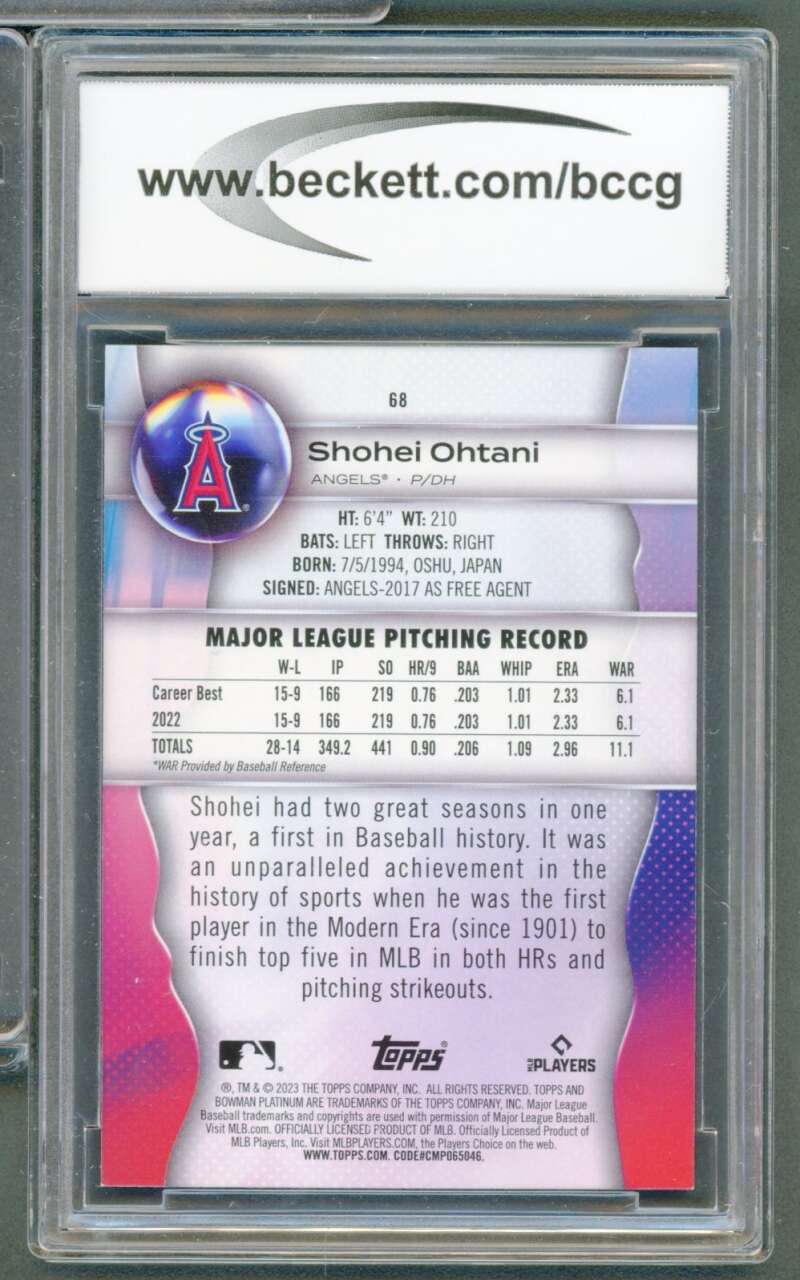 Shohei Ohtani Card 2023 Bowman Platinum #68 BGS BCCG 10 Image 2