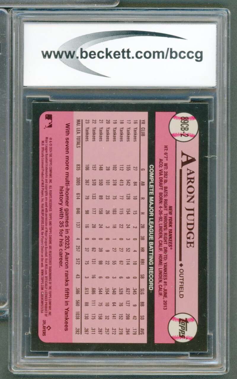 Aaron Judge Card 2024 Topps Chrome '89 Topps #89CB2 BGS BCCG 10 Image 2