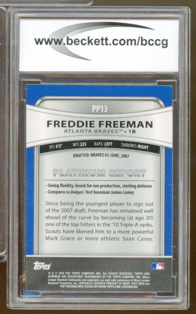 Freddie Freeman Rookie Card 2010 Bowman Platinum Prospects #PP13 BGS BCCG 9 Image 2