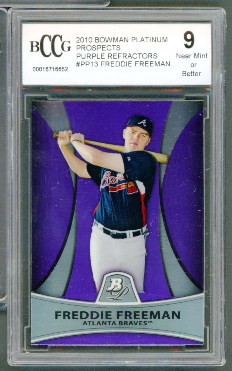 Freddie Freeman Rookie 2010 Bowman Platinum Prospects Purple Ref #13 BGS BCCG 9 Image 1
