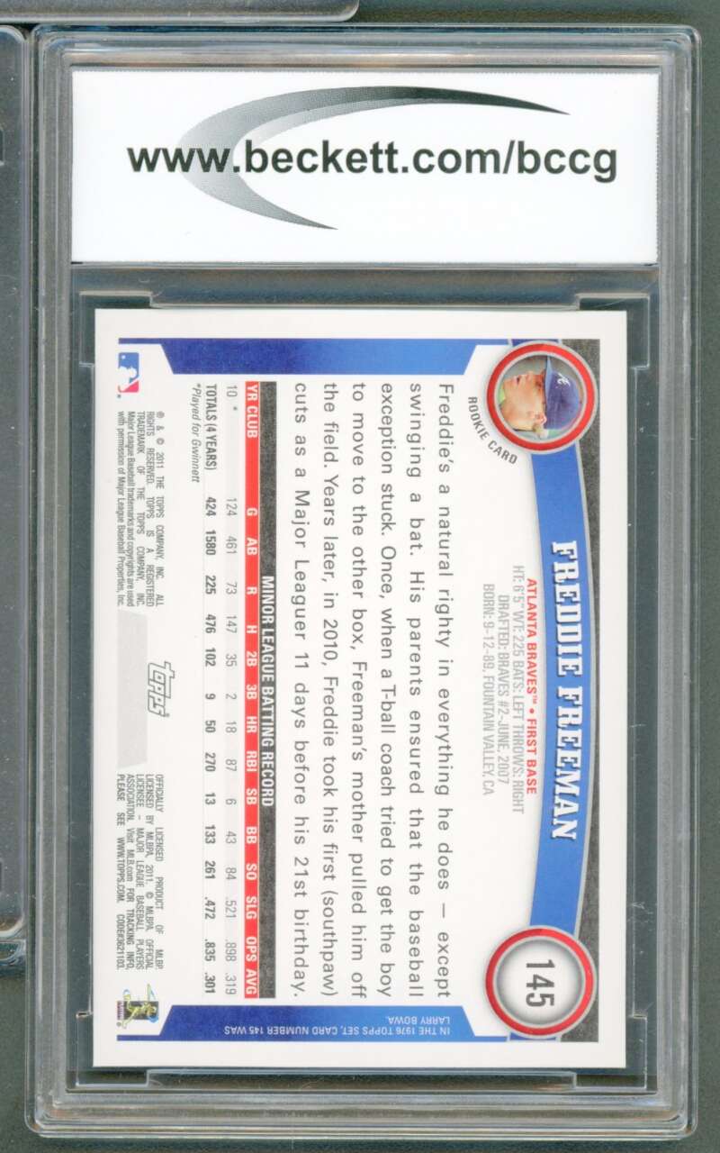 Freddie Freeman Rookie Card 2011 Topps #145 BGS BCCG 10 Image 2