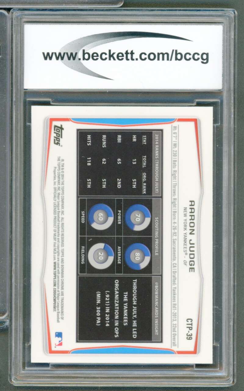 Aaron Judge Rookie 2014 Bowman Chrome Draft Top Prospects #Ctp39 BGS BCCG 10 Image 2