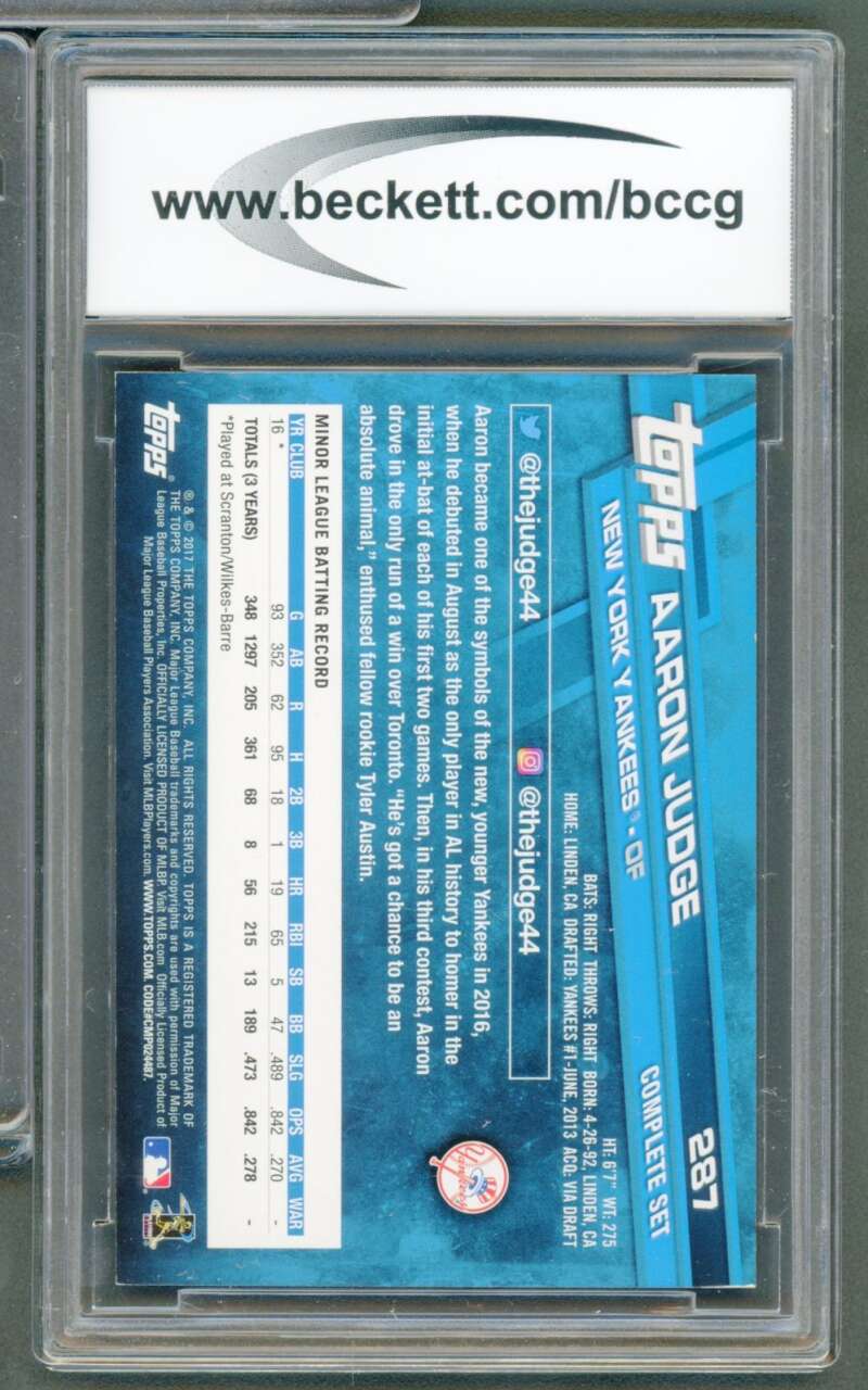Aaron Judge Rookie Card 2017 Topps #287 BGS BCCG 10 Image 2