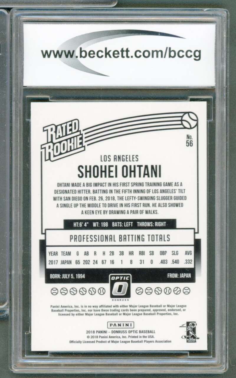 Shohei Ohtani Rookie Card 2018 Donruss Optic #56 BGS BCCG 10 Image 2