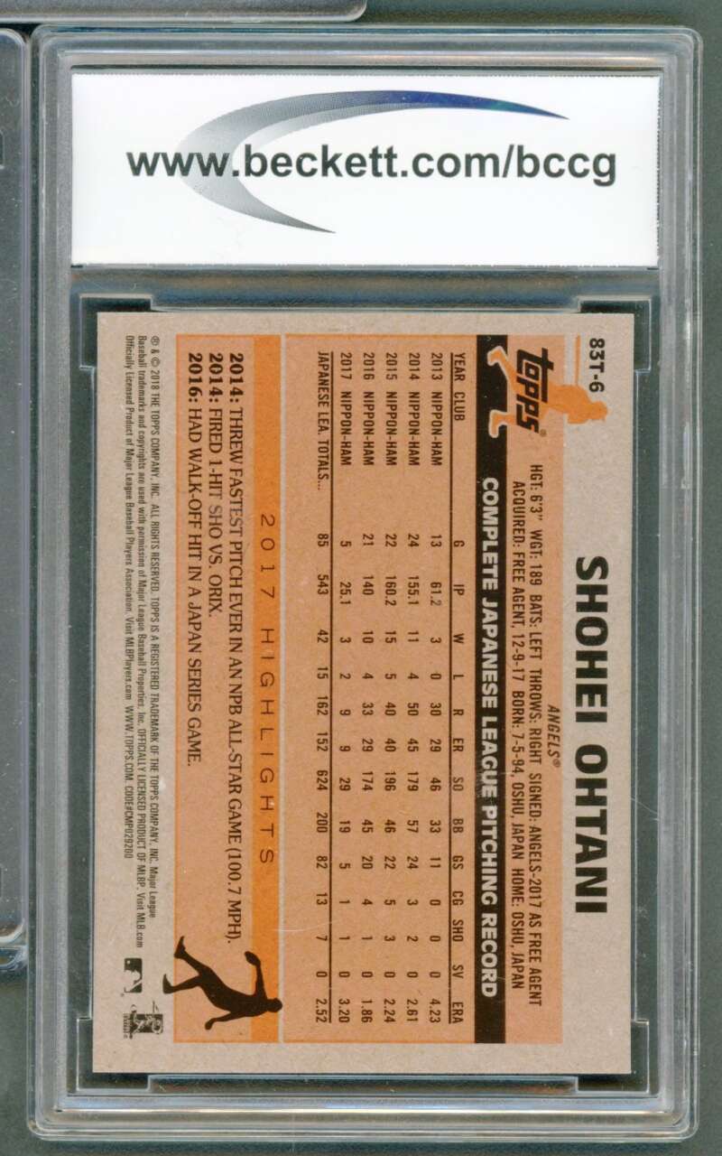 Shohei Ohtani Rookie Card 2018 Topps Chrome #83T6 BGS BCCG 10 Image 2