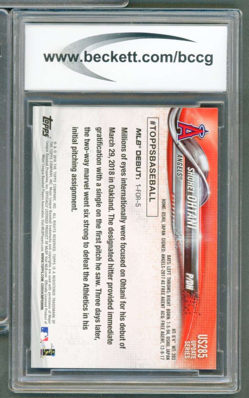 Shohei Ohtani Rookie Card 2018 Topps Update #US285 BGS BCCG 9 Image 2