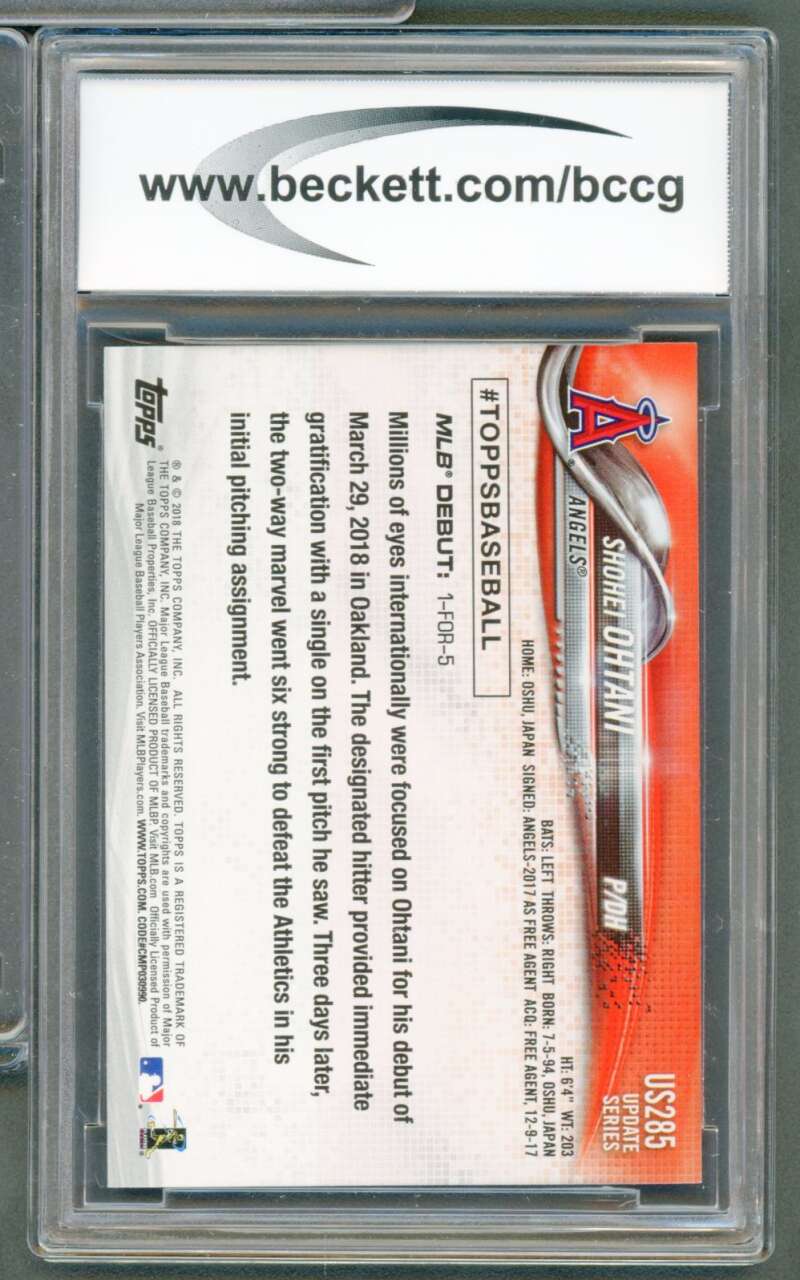 Shohei Ohtani Rookie Card 2018 Topps Update #US285 BGS BCCG 10 Image 2