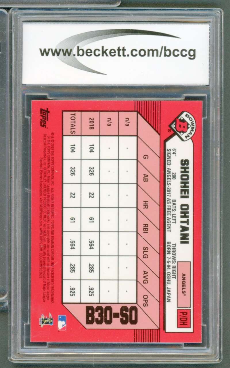 Shohei Ohtani Card 2019 Bowman Chrome #B30SO BGS BCCG 9 Image 2