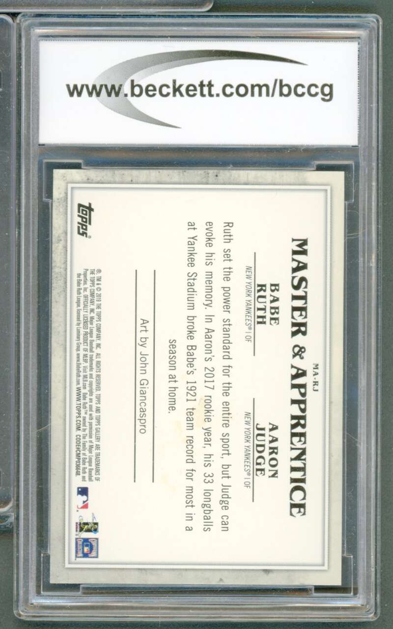 Aaron Judge / Babe Ruth Card 2019 Topps Gallery #Marj BGS BCCG 8 Image 2