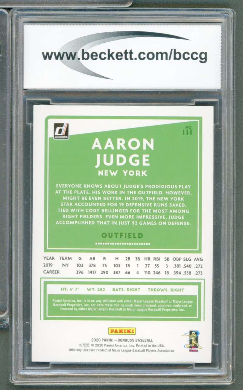 Aaron Judge Card 2020 Donruss Holo Blue #111 BGS BCCG 10 Image 2