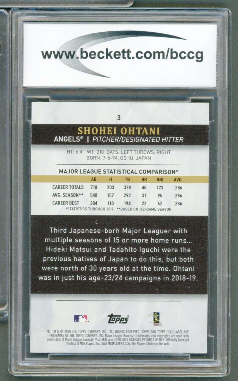 Shohei Ohtani Card 2020 Topps Gold Label Class 1 #3 BGS BCCG 10 Image 2