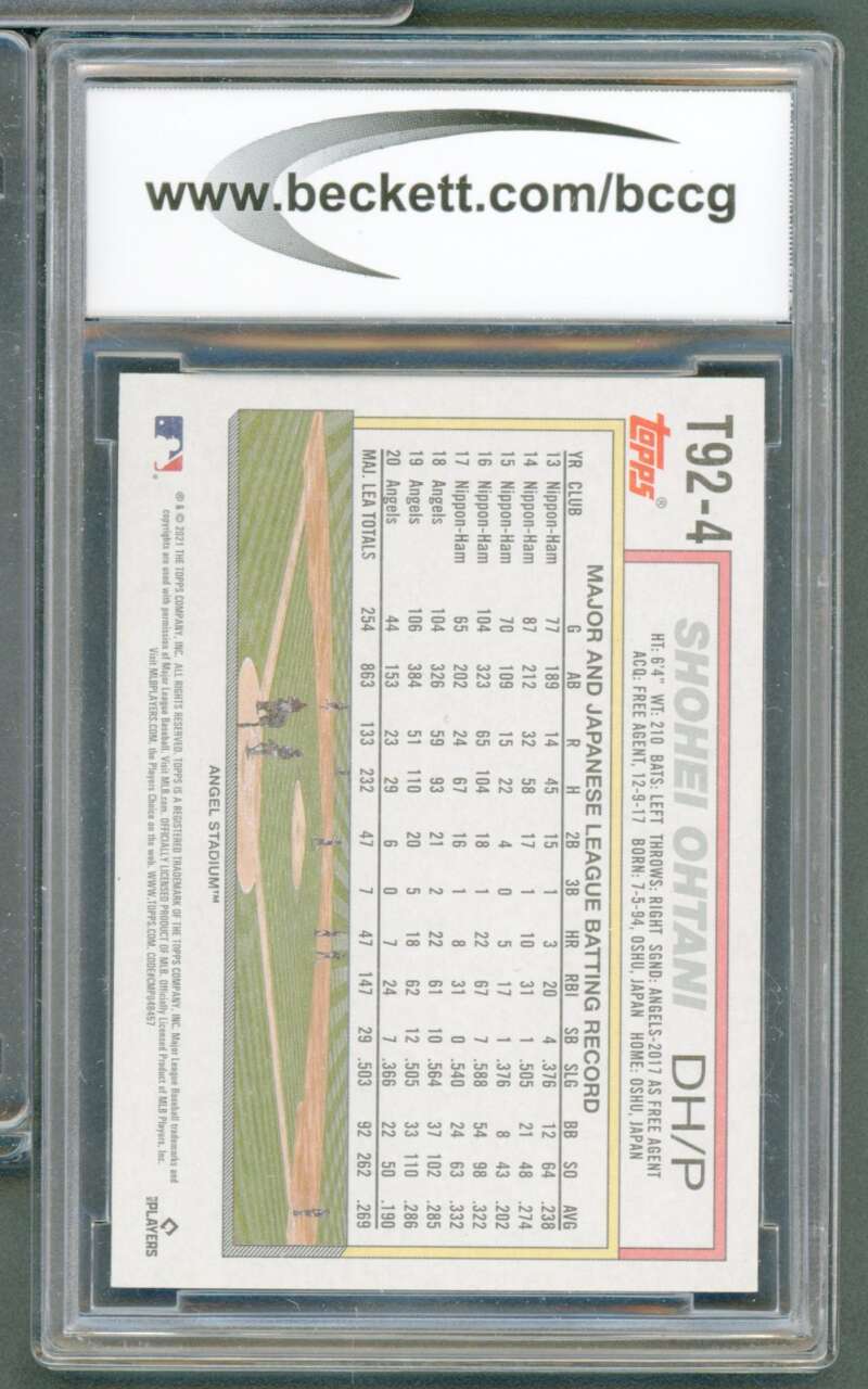 Shohei Ohtani Card 2021 Topps Update '92 Topps Redux #T924 BGS BCCG 10 Image 2