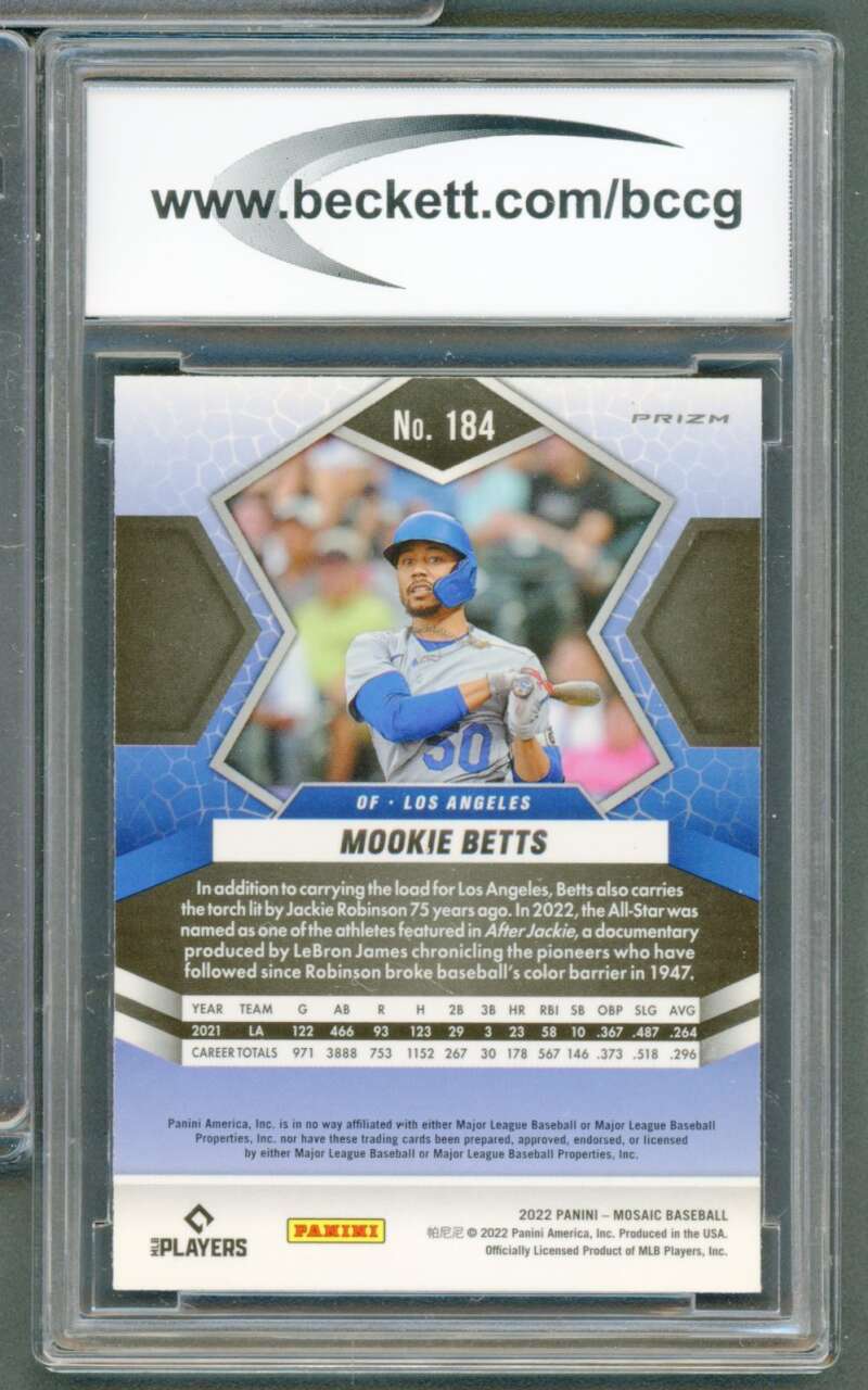 Mookie Betts Card 2022 Panini Mosaic Green #184 BGS BCCG 10 Image 2