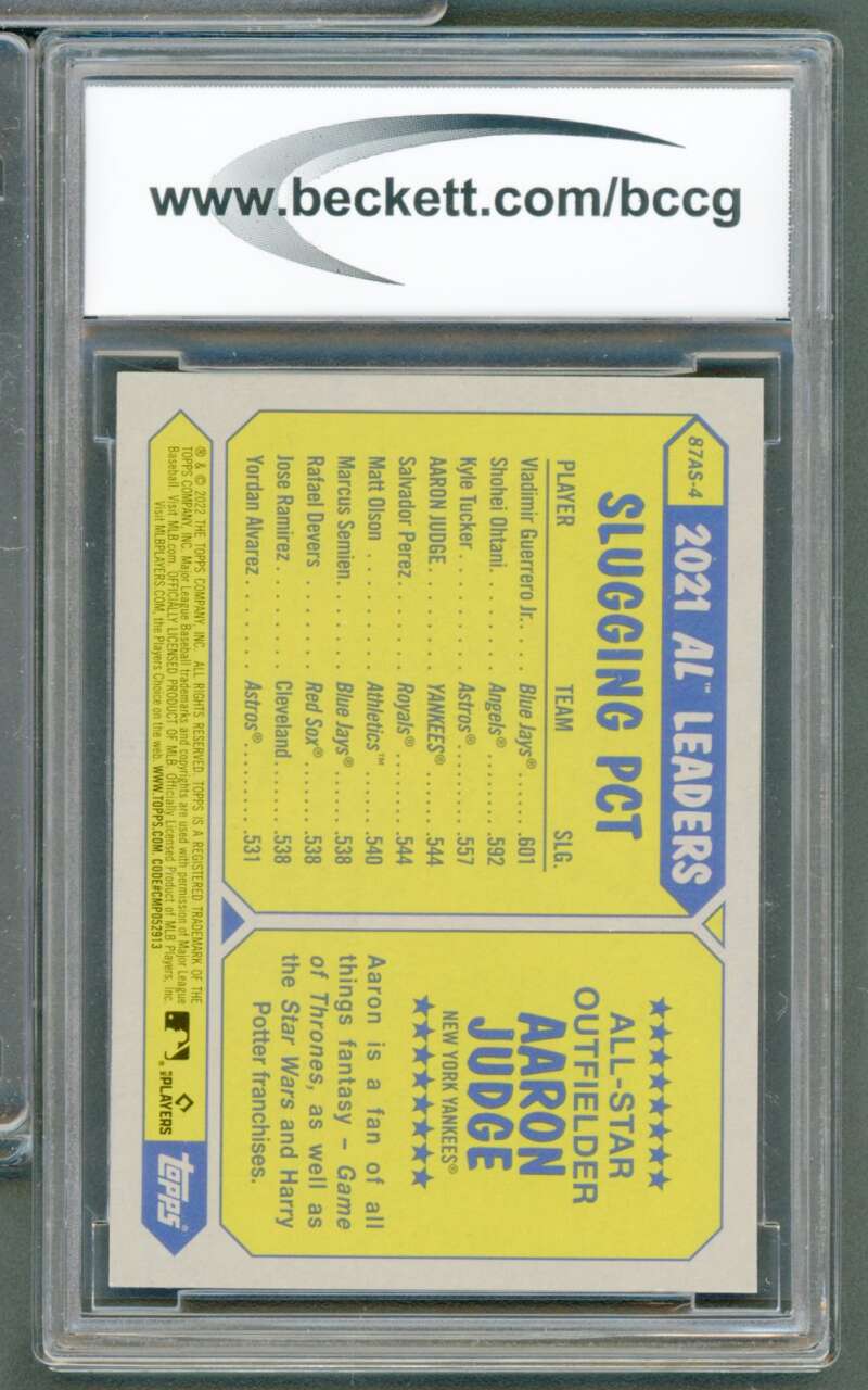 Aaron Judge Card 2022 Topps 87 All-Star Blue #87As4 BGS BCCG 10 Image 2
