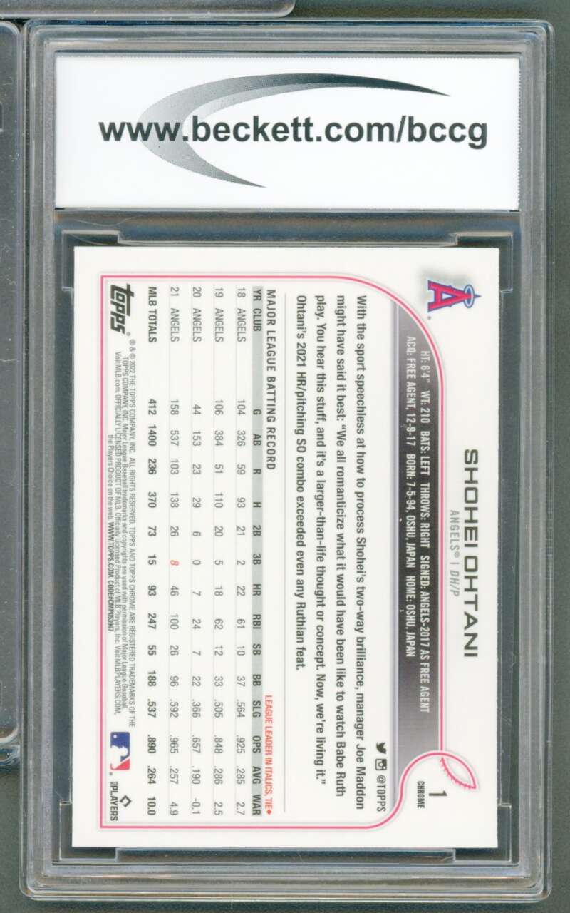 Shohei Ohtani Card 2022 Topps Chrome #1 BGS BCCG 10 Image 2