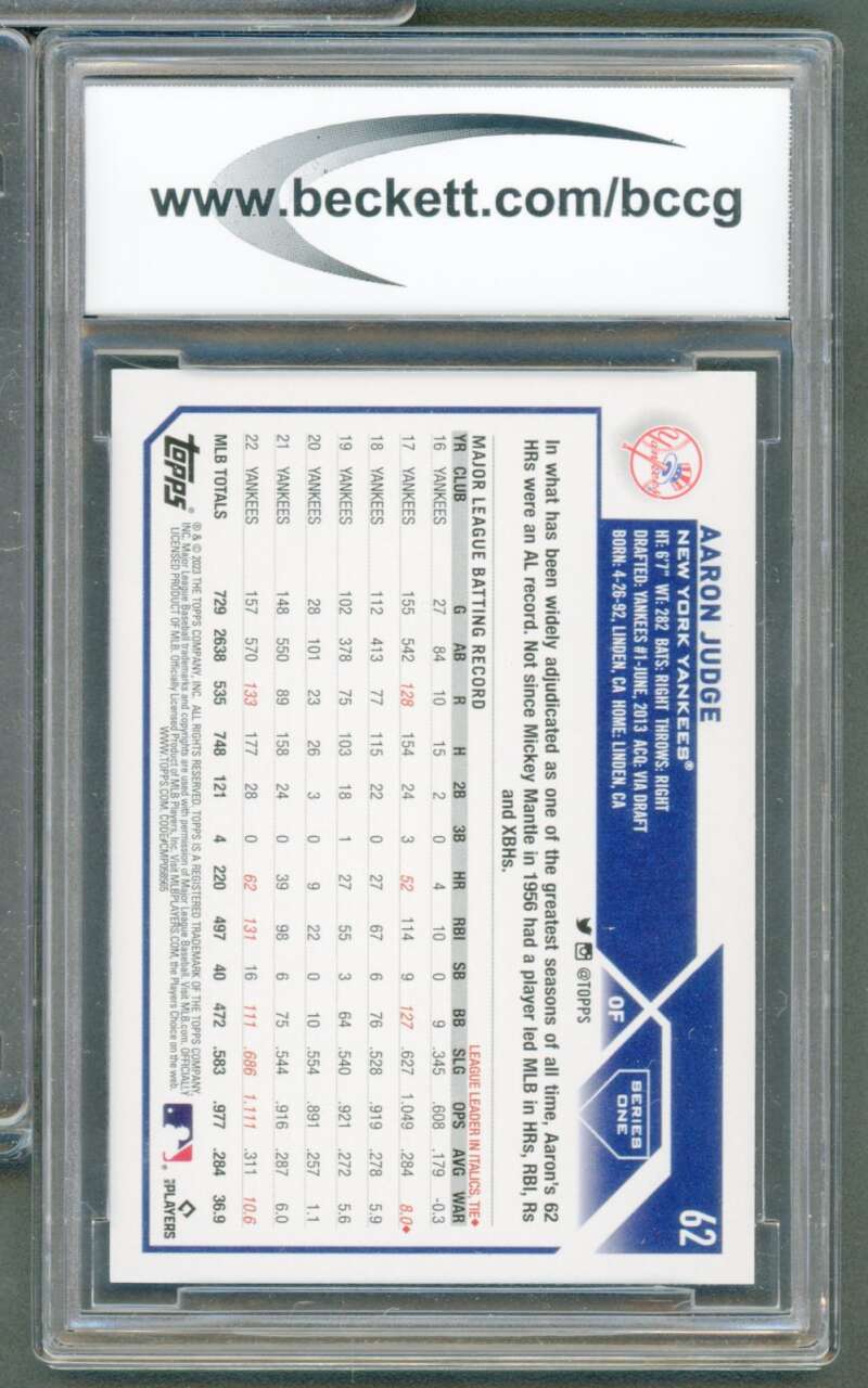 Aaron Judge Card 2023 Topps #62 BGS BCCG 10 Image 2