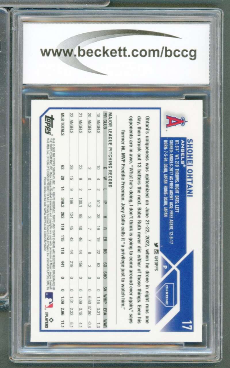 Shohei Ohtani Card 2023 Topps Chrome #17 BGS BCCG 10 Image 2