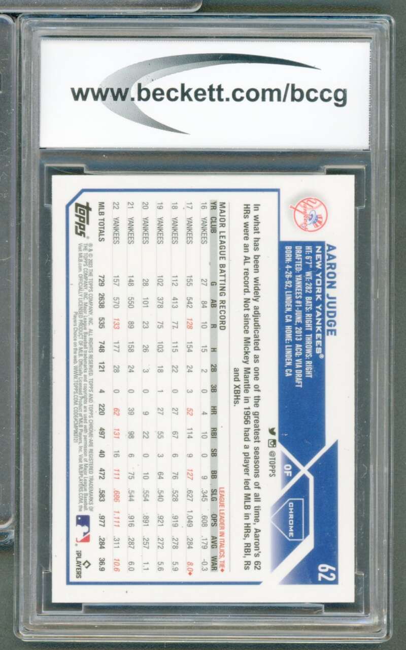 Aaron Judge Card 2023 Topps Chrome X-Fractors #62 BGS BCCG 9 Image 2