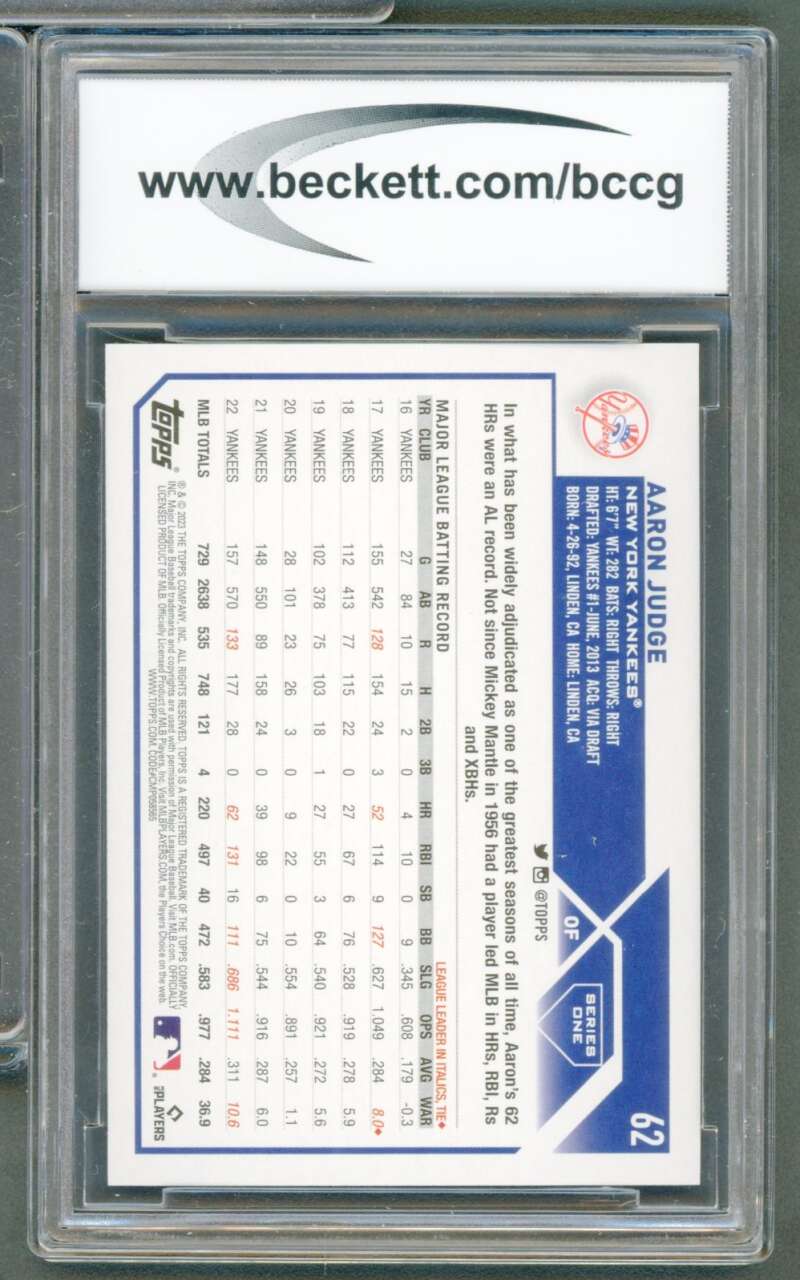 Aaron Judge Card 2023 Topps Rainbow Foil #62 BGS BCCG 10 Image 2