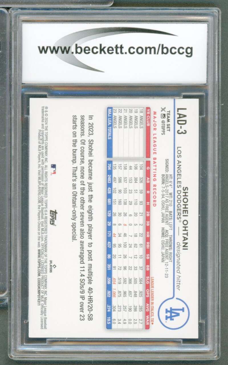 Shohei Ohtani Card Dodgers 2024 Topps #Lad3 BGS BCCG 10 Image 2