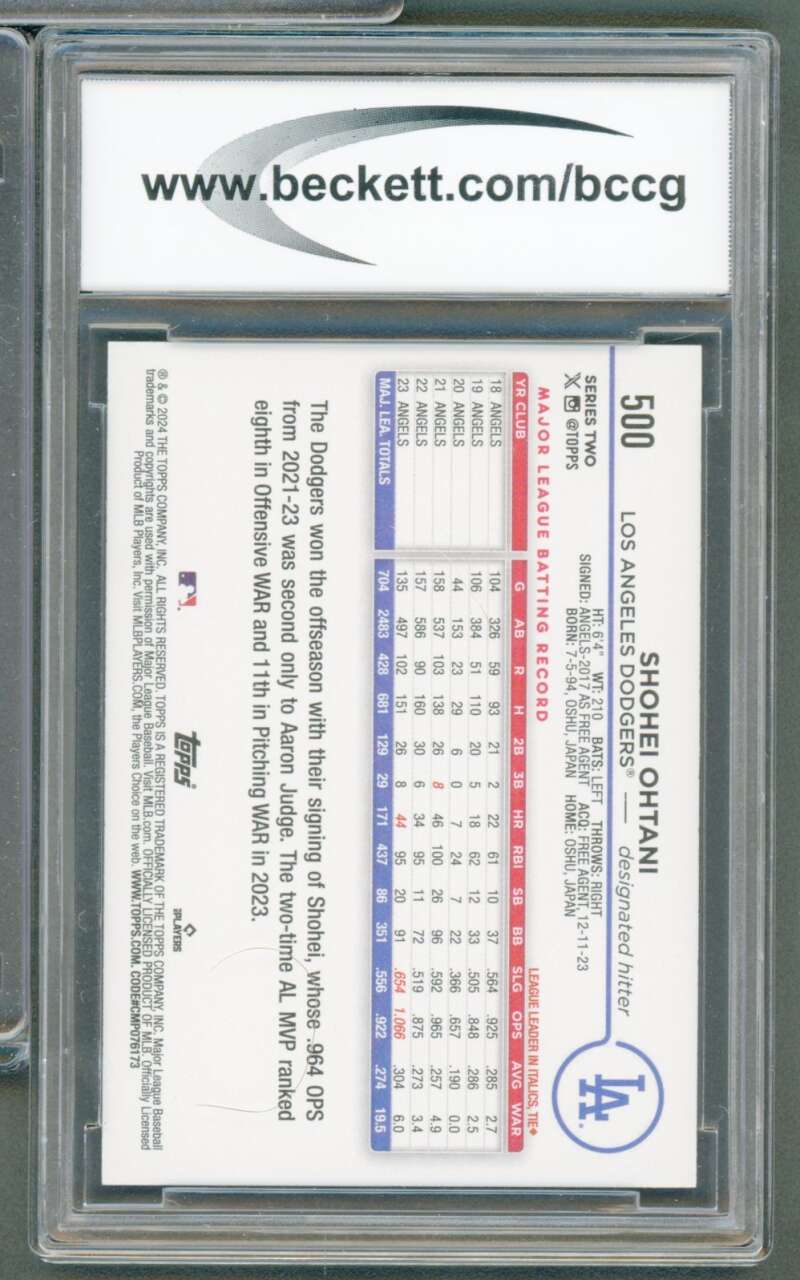 Shohei Ohtani Card 2024 Topps #500 BGS BCCG 10 Image 2