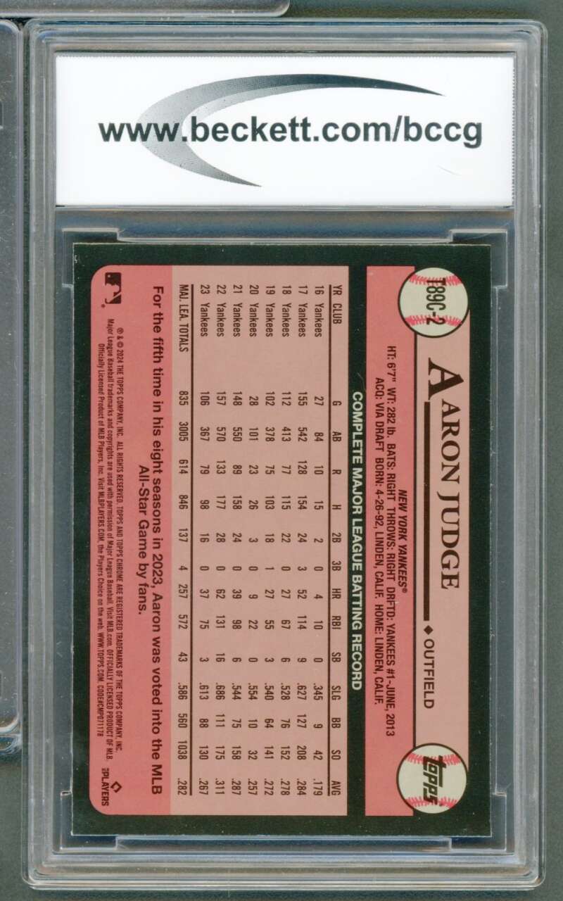 Aaron Judge Card 2024 Topps '89 Silver Pack Chrome #T89C2 BGS BCCG 10 Image 2