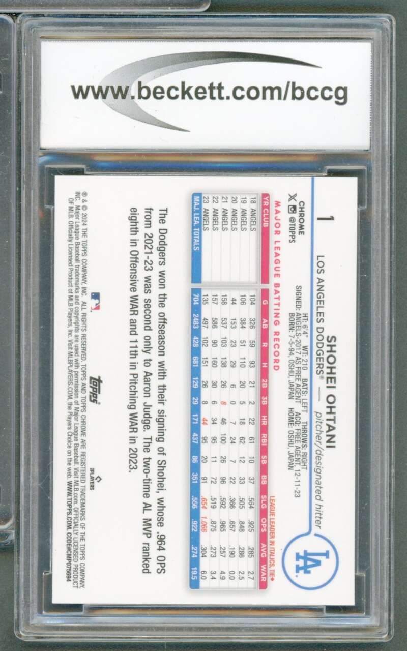 Shohei Ohtani Card 2024 Topps Chrome #1 BGS BCCG 10 Image 2