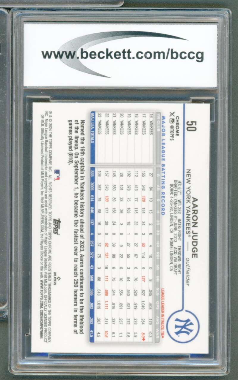 Aaron Judge Card 2024 Topps Chrome #50 BGS BCCG 9 Image 2