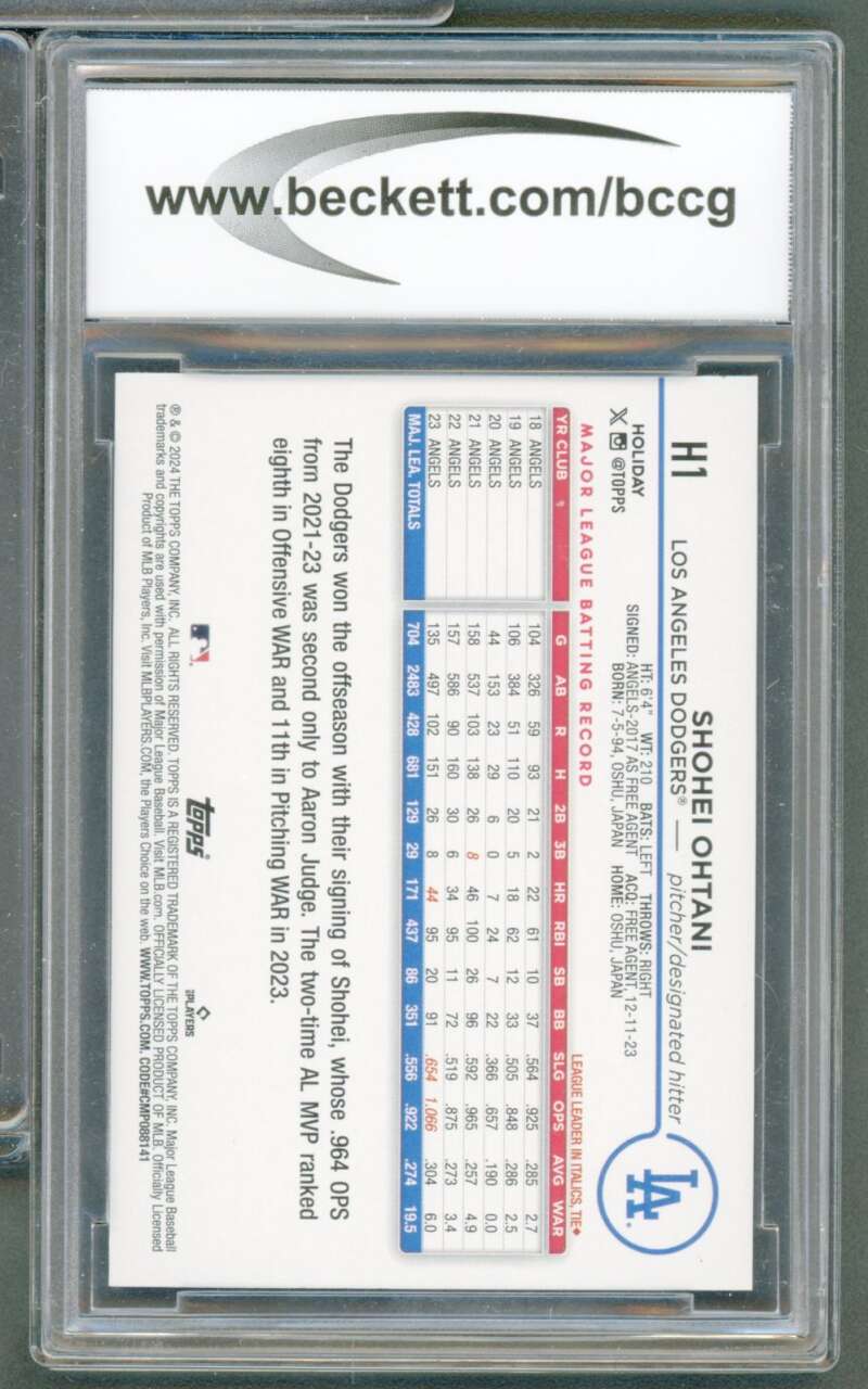 Shohei Ohtani Card 2024 Topps Holiday #H1 BGS BCCG 10 Image 2