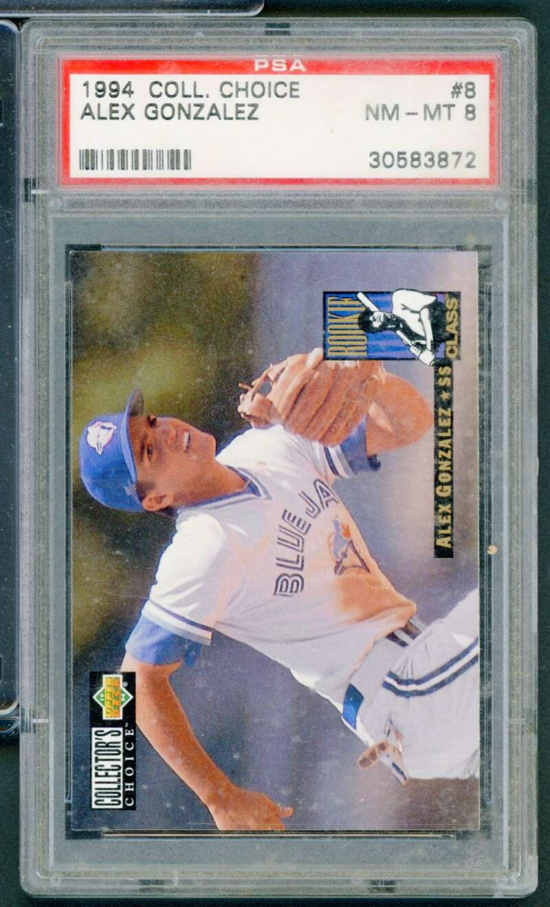 Alex Gonzalez Rookie Card 1994 Collector's Choice #8 PSA 8 (scratched holder) Image 1