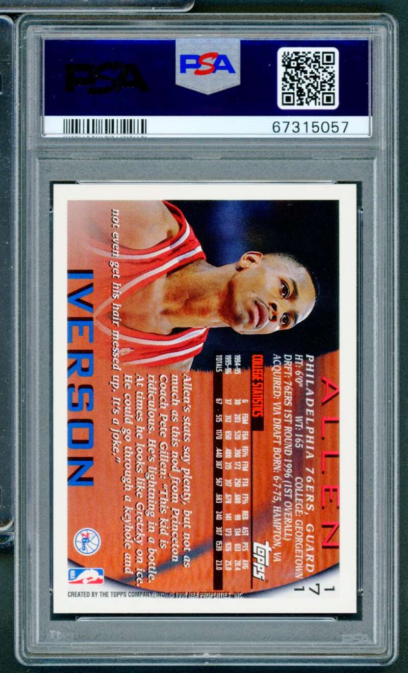 Allen Iverson Rookie Card 1996-97 Topps NBA 50th #171 PSA 9 Image 2